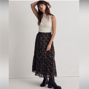 Madewell Crinkle Georgette Tiered Maxi Skirt in Blurred Blooms